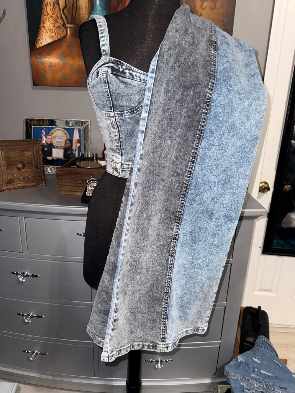 AKIRA Acid Wash Blue Black Wide Leg Jumpsuit Pant